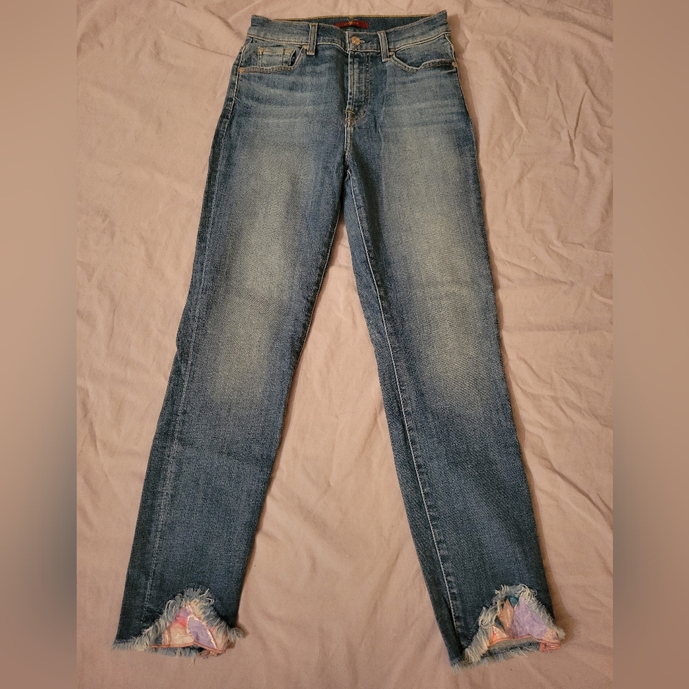 7 For All Mankind Distressed Blue Cropped Jeans